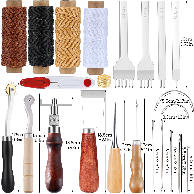 Lmdz Lederen Naaien Tool Set Skiving Mes Hand Punch Groover Houten Handvat Priem Wax Draad Schaar Leer Naald Accessoires