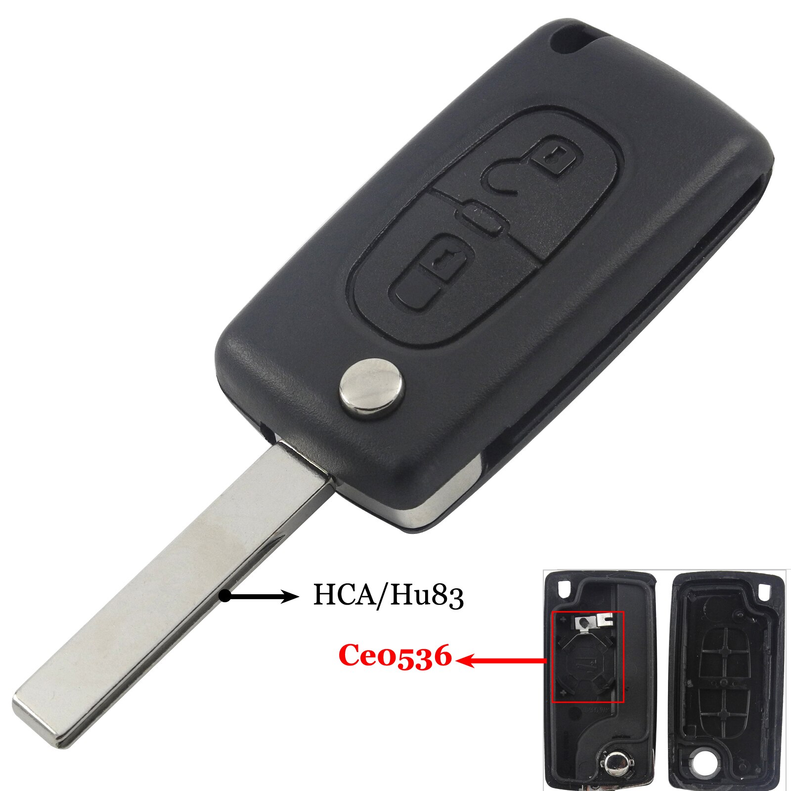 Jingyuqin 2 knapper flip sammenfoldelig nøglecase blank skal til peugeot 107 207 407 307 307s 308 407 607 807 va2/ hca  ce0523 ce0536: Hca  ce0536