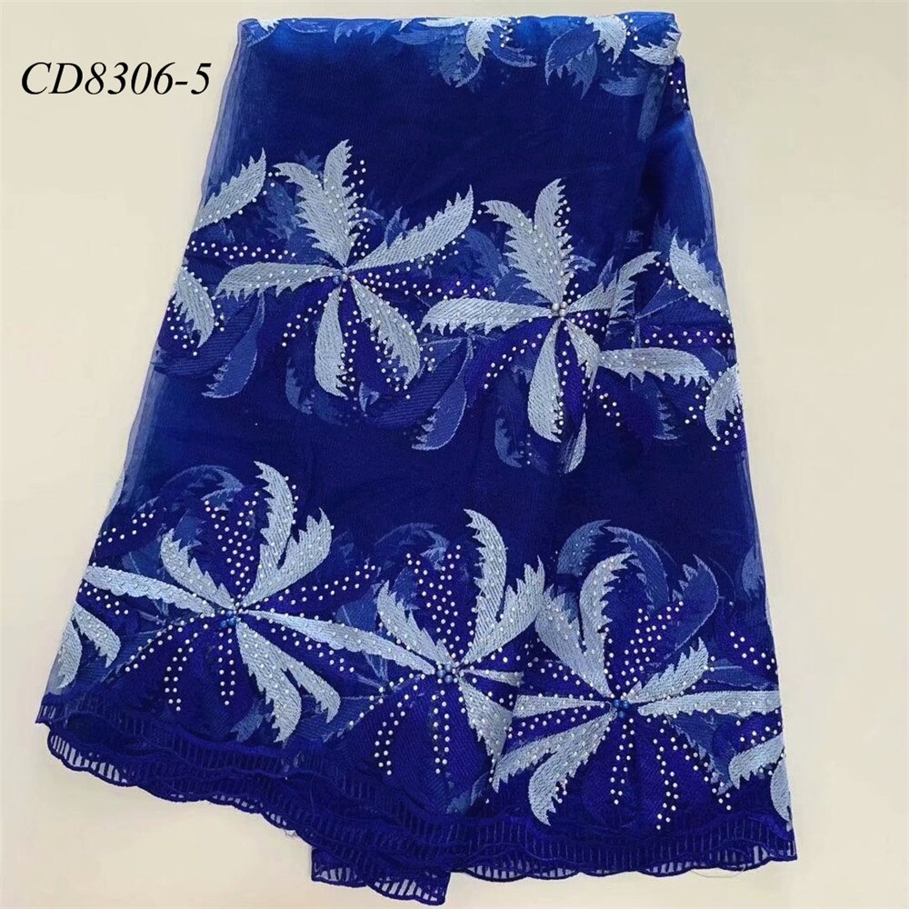 Color vino 100% poliéster guangzhou encaje bordado de estilo africano tela 5 yardas telas de encaje de Red Africana