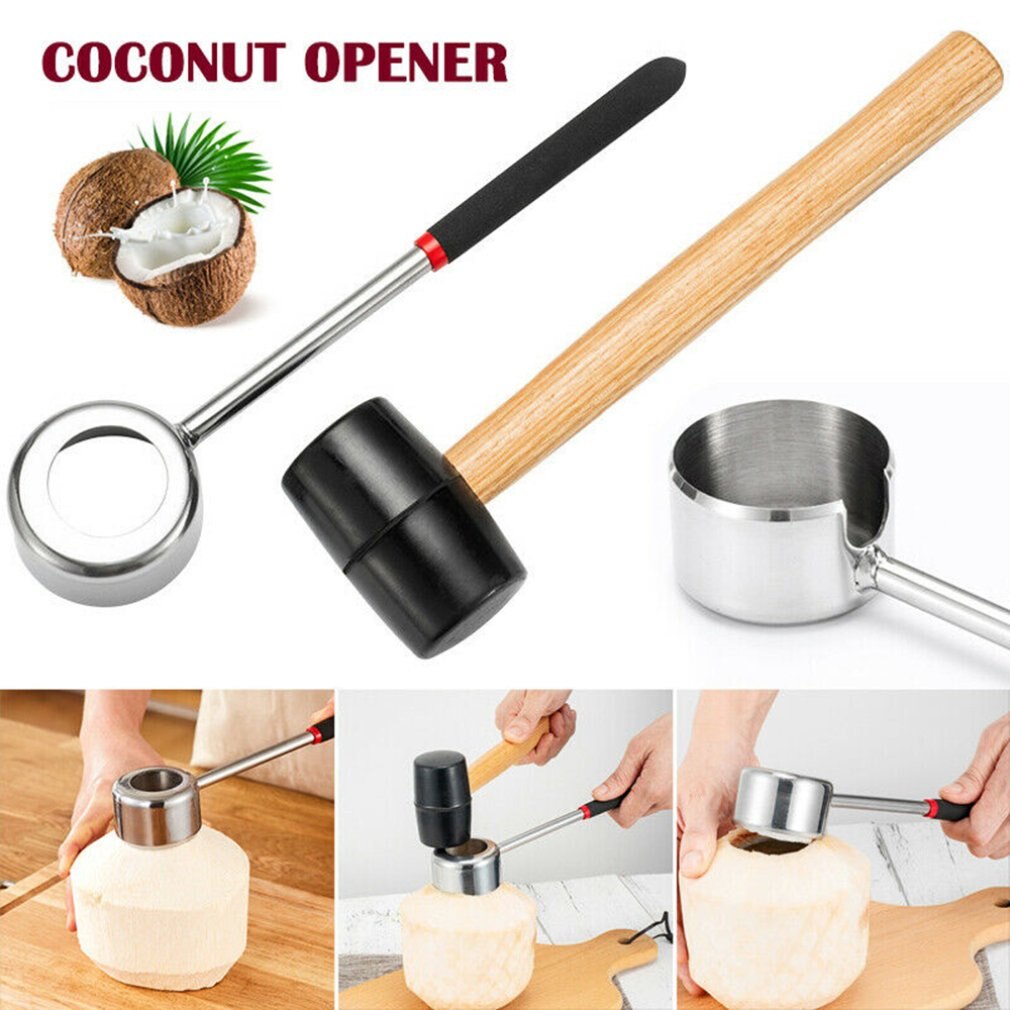 Stainless Steel Coconut Shell Opener Puncher Hammer Kit Kitchen Opener Puncher Mirror light coconut opener