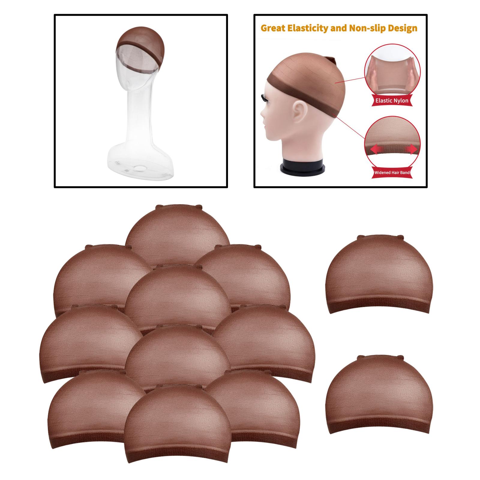 Wig Caps,12 Pcs Coffee Dark Brown Stocking Caps for Wigs Stretchy Nylon Wig Caps Wig Caps for Women Man, Breathable