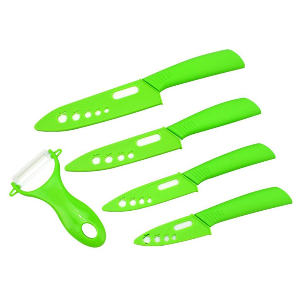 Ceramic Knife Set 3 4 5 6 inch Kitchen Knife Set Fruit Vegetable Utility Slicing Zirconium White Blade Chef Knives: green