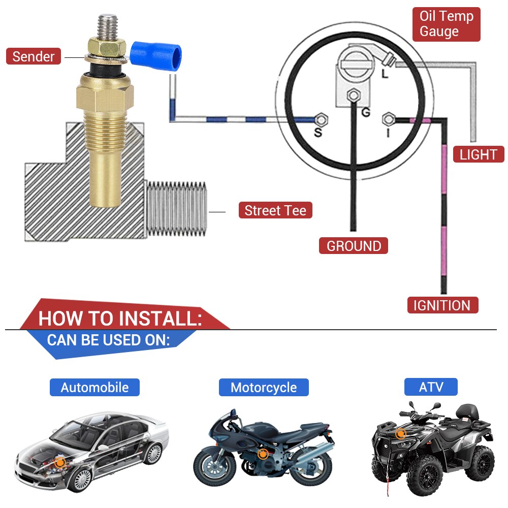 - 12V 1/8 NPT Racing Car Oil Temp Sensor Water temperature Sensor Water Temp Sensor Gauge Sensor VR-TSU01