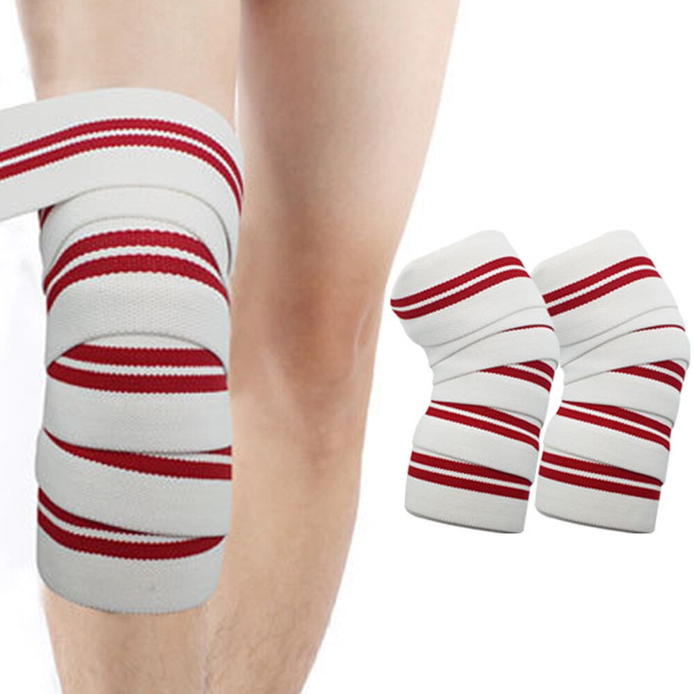 2 Pcs Weightlifting Knee Wraps Gym Workout Fitness Compression Knee Support Straps ASD88: white