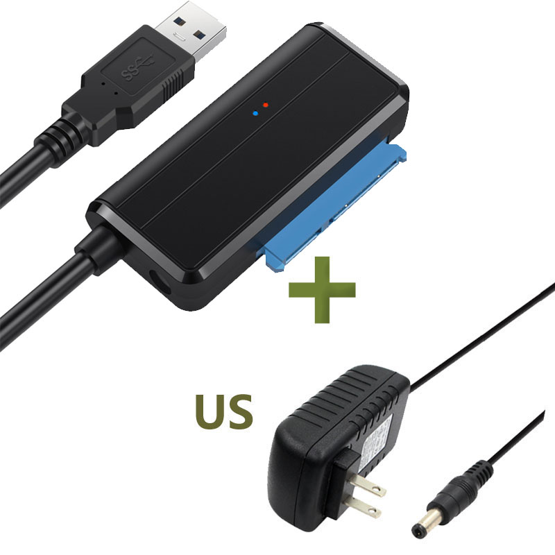 USB 3.0 to SATA III Adapter Converter Cable For 2.5" 3.5" Hard Drives Disk HDD SSD With DC Input Jack EU Power: US Adapter