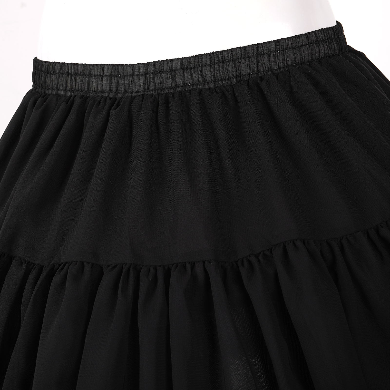 Women Girls Sweet Black Lace Trim Hoop Tutu Petticoat Crinoline Cosplay Elastic Waistband Chiffon Slips Underskirt Lolita Skirt