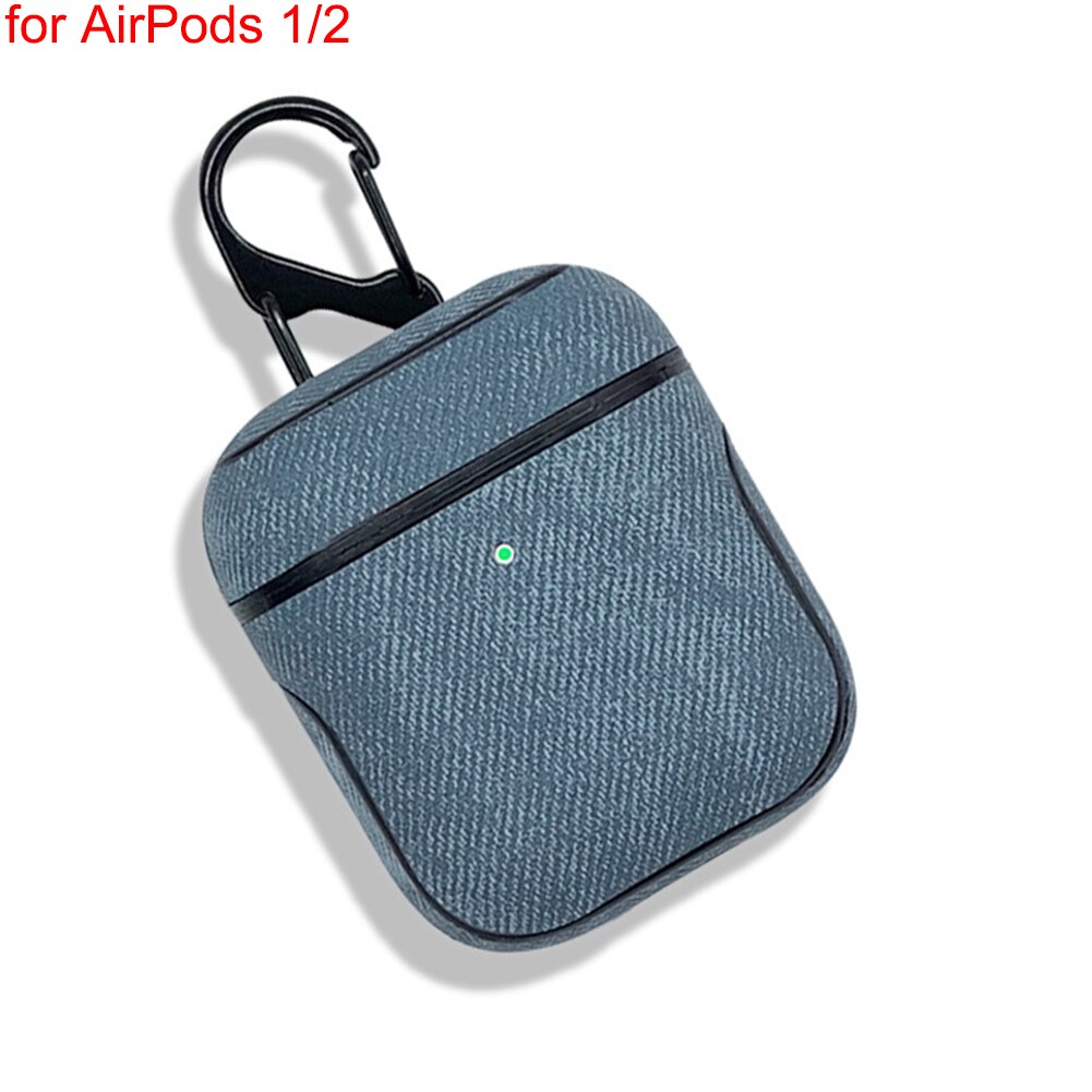 Bluetooth Kopfhörer Leder Fall Für Apple AirPods 1 2 Pro Stoff Anti-verloren Stoßfest Abdeckung PU Haut Für Luft schoten 3 Mit Haken: Fabric Gray Blue