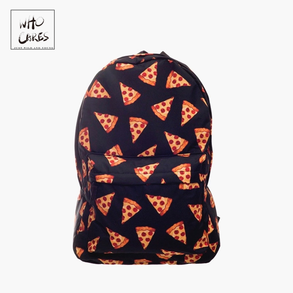 Zwart pizza 3D Afdrukken rugzak vrouwen mochila rugzakken who cares school mochilas rugzakken sac a dos rugtas zainetto