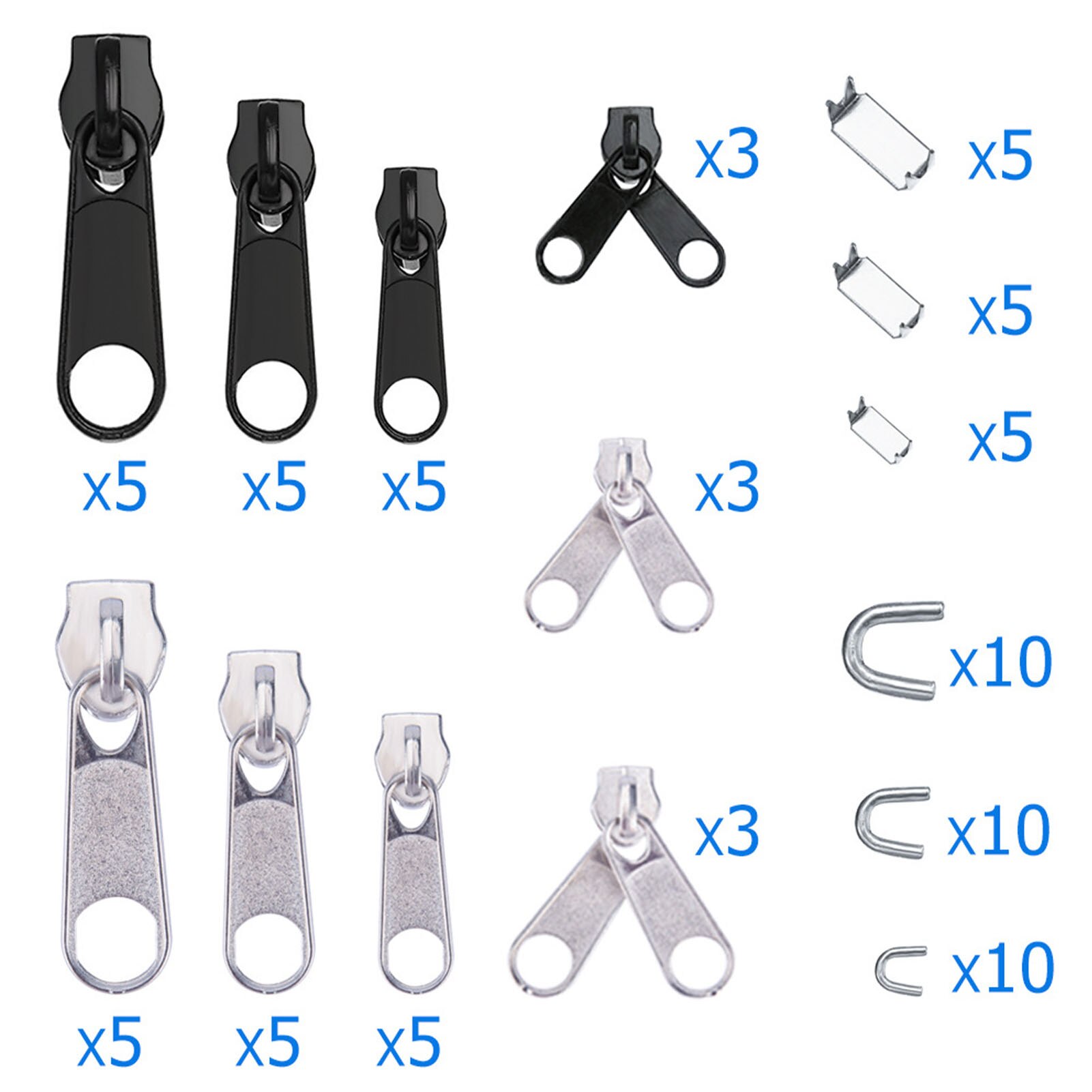 87PCS Replacement Zip Set Zip Repair Kit Various Sizes Of Replacement Zippers Are Available For Repairing Clothes Etc