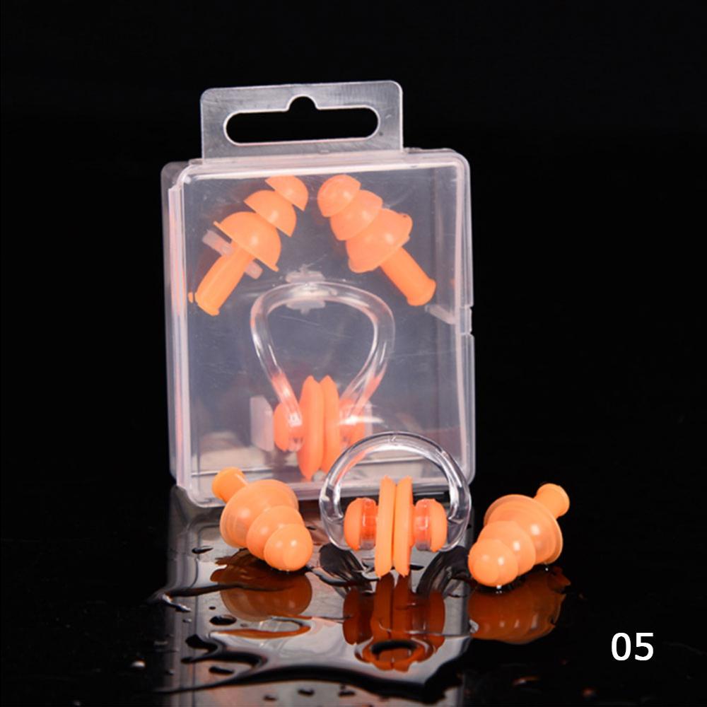 Tapones blandos de silicona para los oídos, protección de agua para natación, Clip para la nariz, impermeable, suministros para buceo y natación, 2 piezas: Naranja