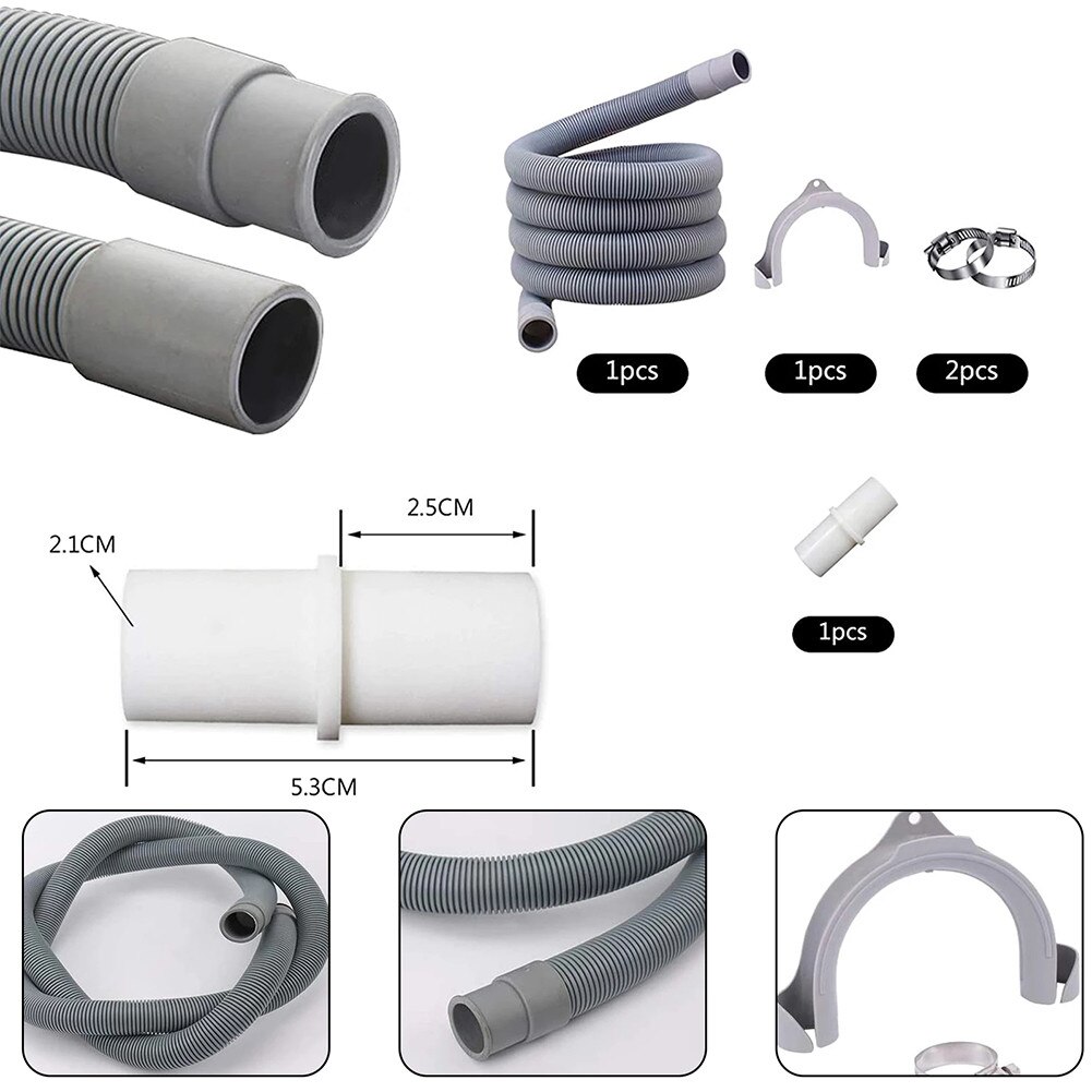 Universal Washing Machine Dishwasher Drain Waste Hose Extension Pipe Kit Hose Outlet Water Pipe Extension Plastic Fiter Bags Pad