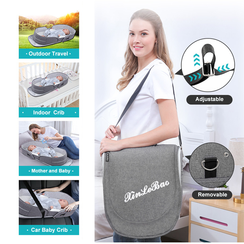 Lit de bébé portatif, couffin multi-usage pour voyager avec un -né, berceau portable, avec matelas et moustiquaire, pliable, cordon ajustable