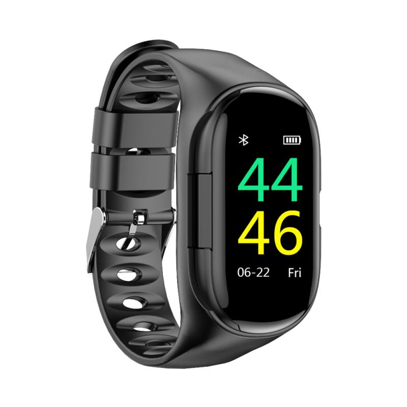 Ai Smart Horloge Met Bluetooth Oortelefoon Hartslagmeter Smart Polsband Smart Horloge Mannen Sport Oortelefoon Smart Fitness Armband: black