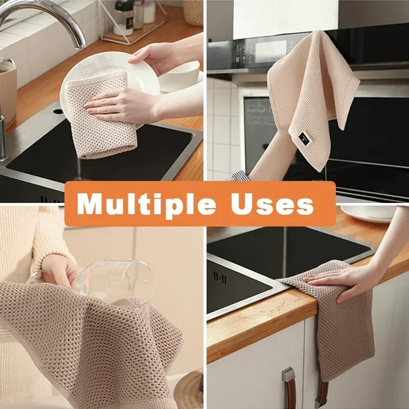 Torchon en coton nid d'abeille – Serviettes de cuisine super absorbantes, chiffons de lavage doux pour la vaisselle/visage/nettoyage