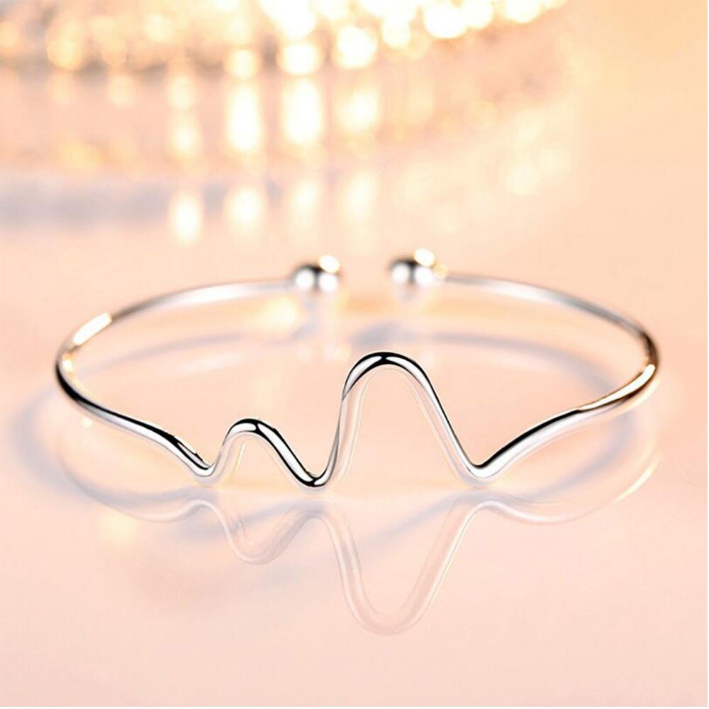 Anenjery Neue Silber Farbe EKG Herzschlag Manschette Armbänder & Bangls Für Frauen Spulseras S-B95