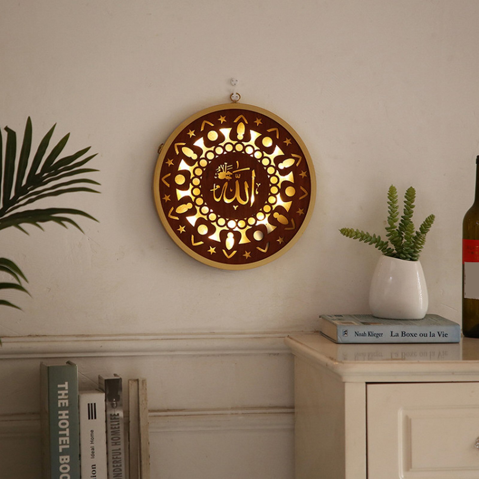 Household Luminescent lamp wood Craft LED Light Home Wall Hanging Light Decorative Table Lamp Household Accessory: Khaki 