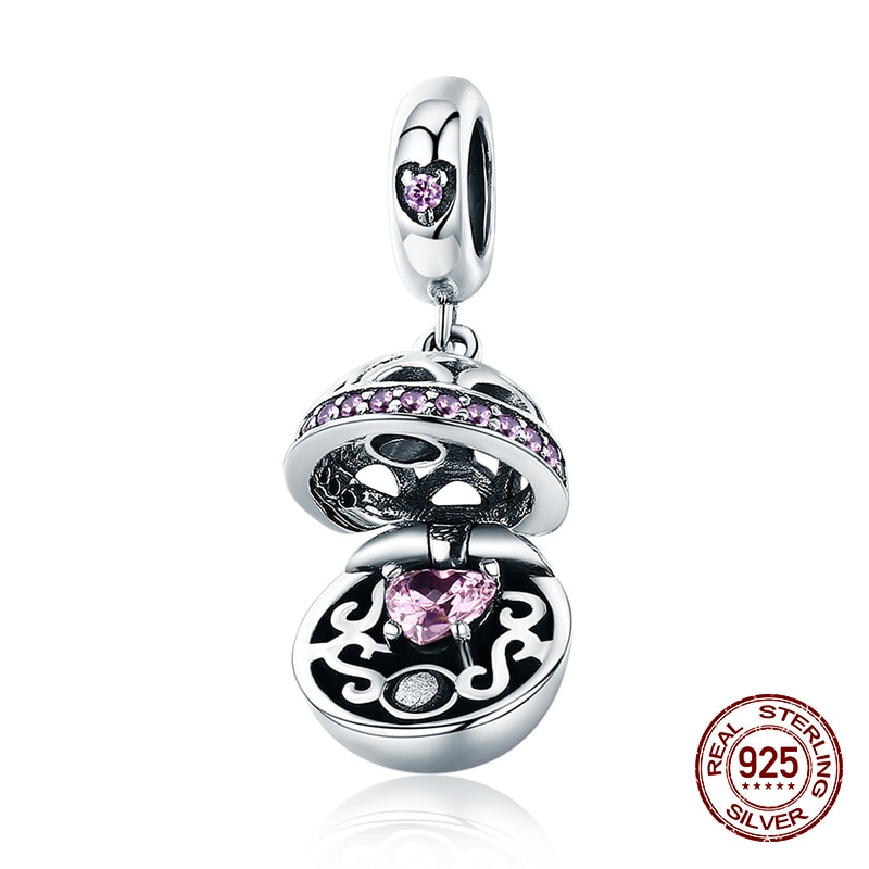 4 di colore genuino 925 sterlina d'argento amore sorpresa zircone adatti del pendente del braccialetto di fascino del braccialetto e della collana dei monili originale FAI DA TE perlina