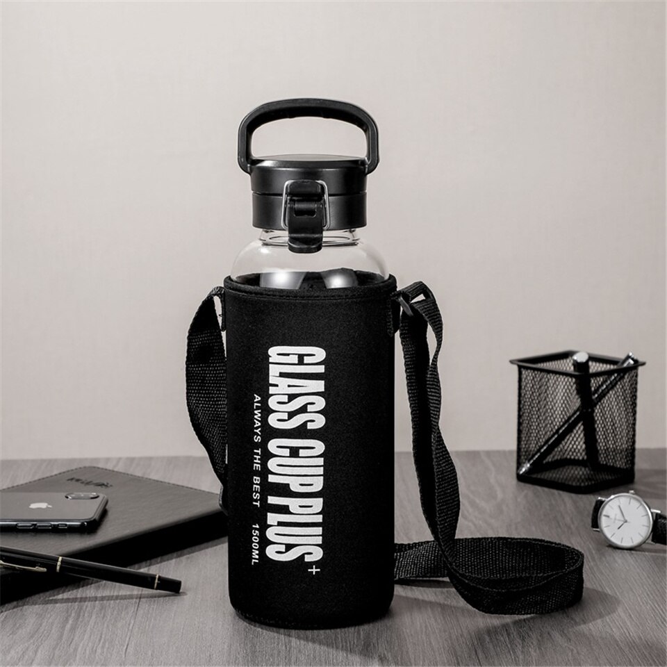 600/1000/1500/2000ml Große Kapazität Glas Wasser Flasche draussen Wandern Camping Fitnessstudio Sport Getränk Flasche mit Tragbaren Seil Griff