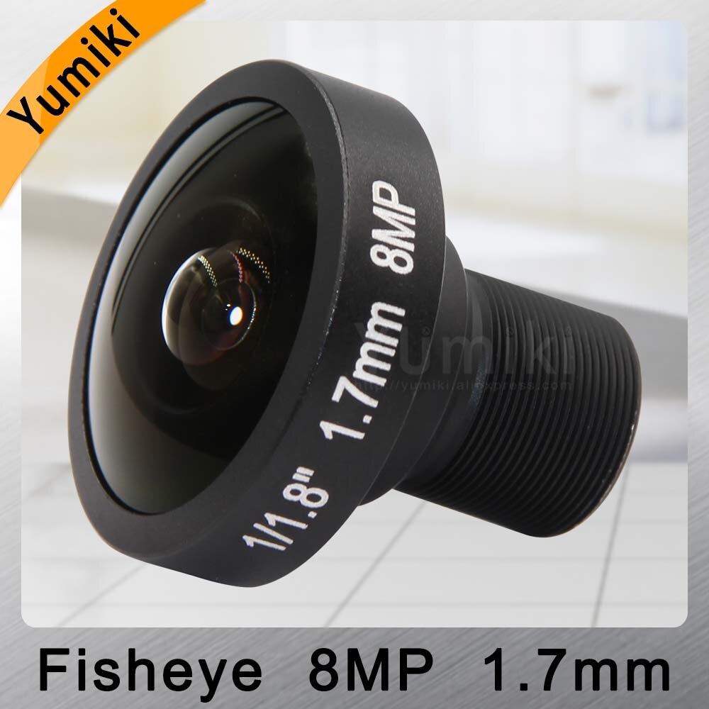 Yumiki Fisheye 8MP 1.7mm IR CCTV Camera Lens HD 8.0Megapixel F2.0 1/1.8" Image Format M12 Mount Wide Viewing Angle 185Degree