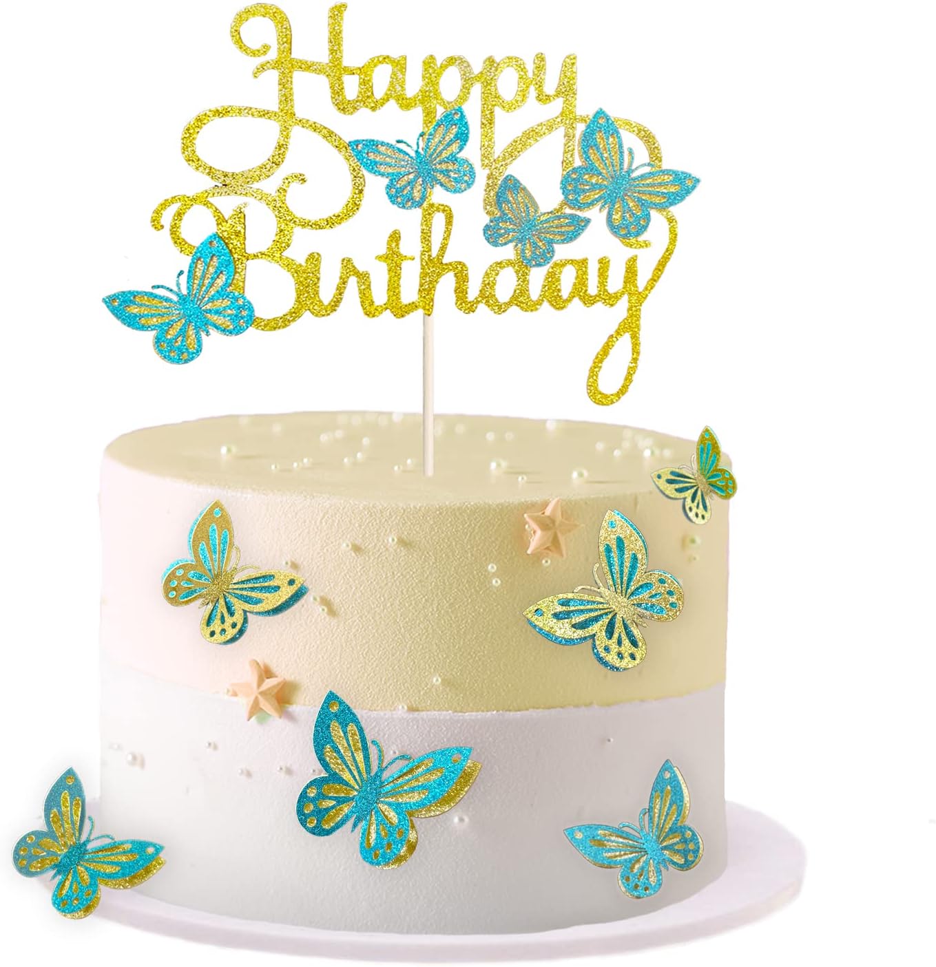 13 Uds. De adornos para tarta de mariposa 3D de color rosa intenso, adorno para magdalenas para niñas y mujeres, adorno para tarta de feliz cumpleaños, decoración para tarta de cumpleaños: Amarillo claro