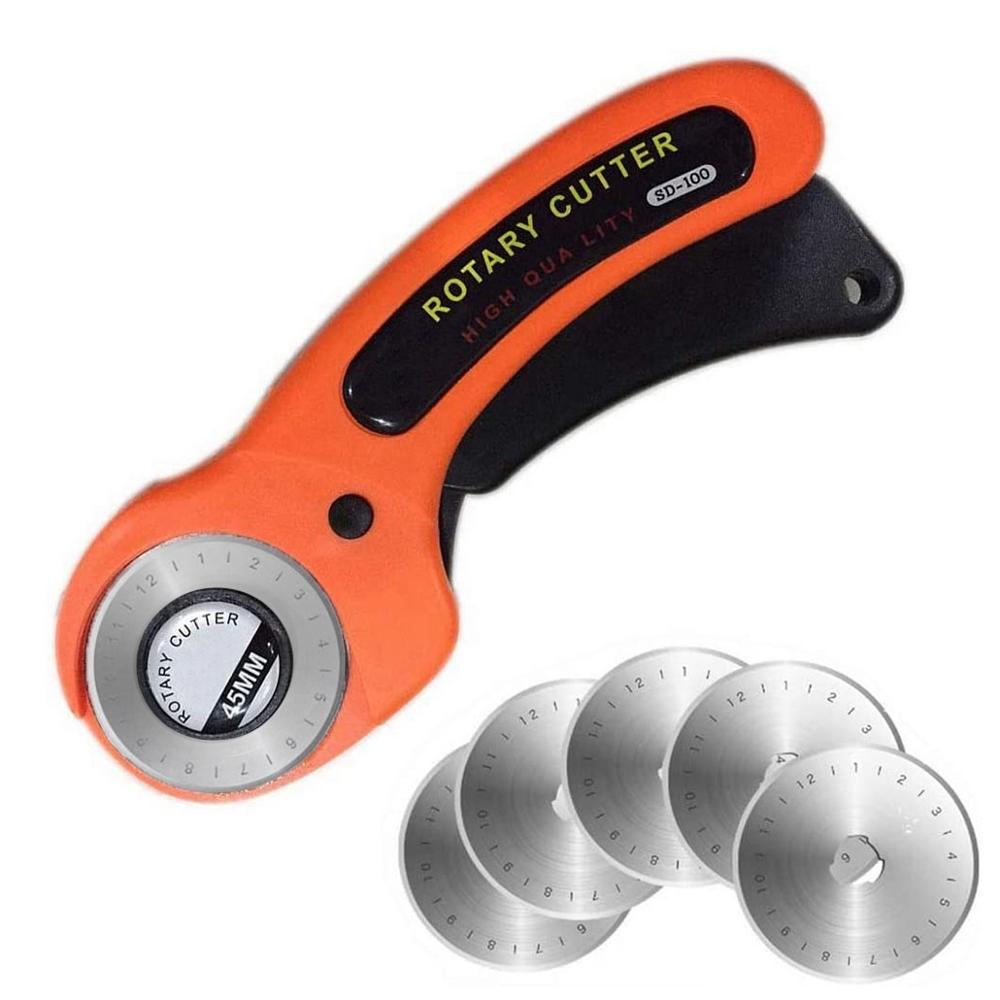 45mm Rotary Cutter Quilter Sewing Fabric Crafts Cutting Tool W/5PCS Refill Blade Rotary Cutter Alloy Steel+ABS Plastic: Light Yellow