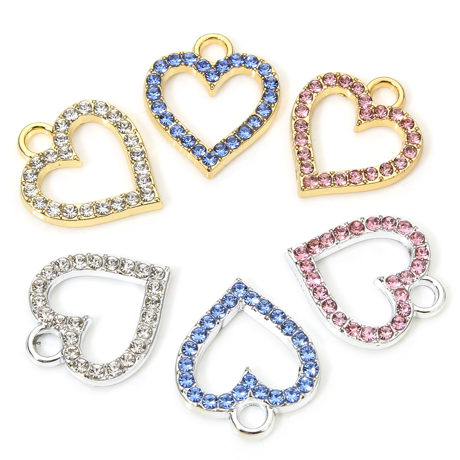 10 Uds. De dijes de corazón Micro pavé, aleación a base de Zinc, dijes para el Día de San Valentín, colgantes pequeños multicolores para joyería DIY 17,5mm x 15mm