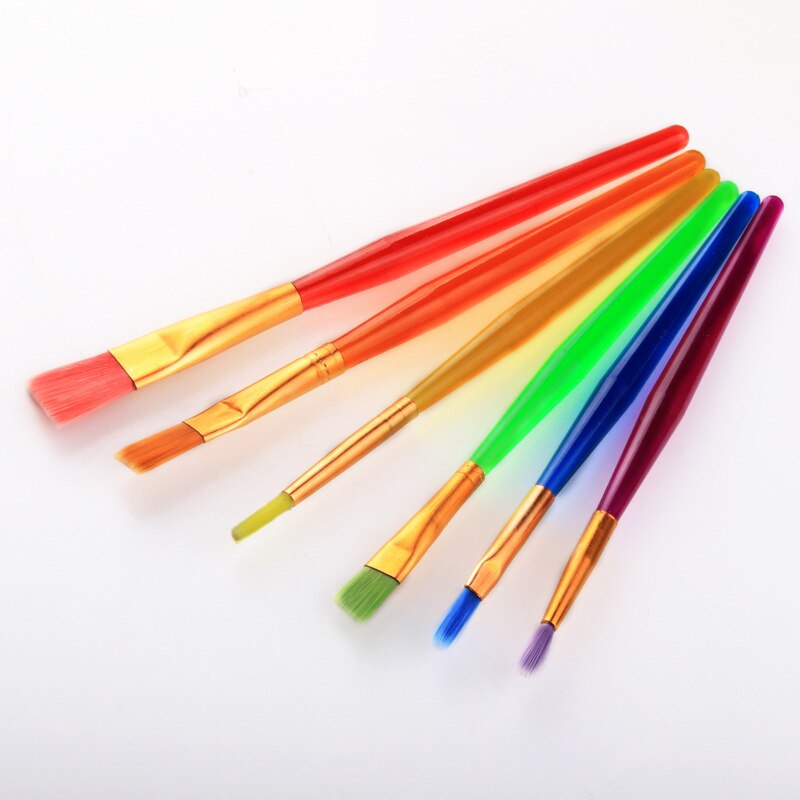 6 Stuks Aquarel Gouache Plastic Verf Borstels Ronde Spitse Punt Nylon Haar Schilderij Borstel Tekening Pen Art Set Levert 03190