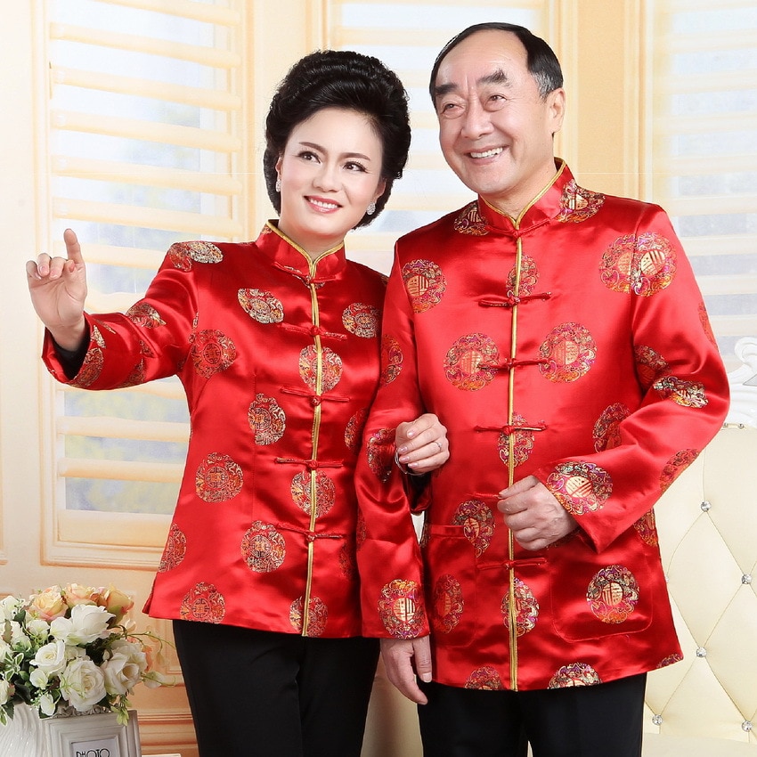 Traditionele Chinese Kleding voor Vrouwen Mannen Blouse Vintage China Kraag Tops Verjaardag Jas Ouderen Kleding Kostuum Oosterse