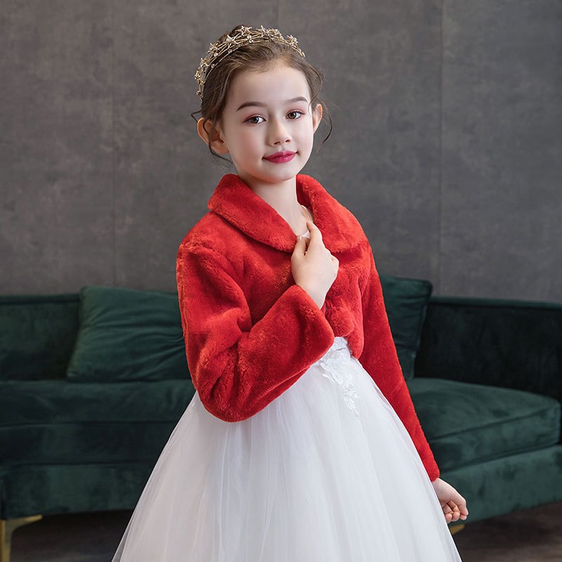Yoliyolei-abrigo peludo blanco para niña, chal de felpa para boda, cumpleaños, vestido para niña, invierno, otoño, primavera,: Long S Red / XL-160 (150-165cm)