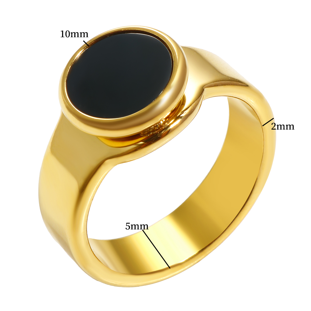 Punk Zwarte Steen Zegel Ring Textuur Metalen Ring Roestvrij Staal Glanzend Voor Vrouwen Man Liefhebbers Sieraden Cadeau