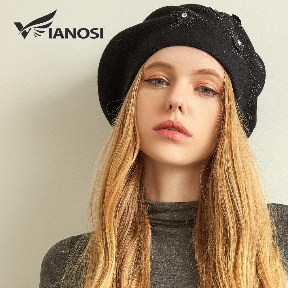 Vianosi vinteruld kvinder baret varm blomst rhinestones strikkede kvindelige hatte hætter: 01