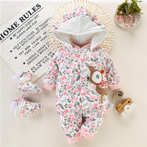 Baby rompertjes + schoenen Overalls kids Sneeuw Wear Winter Jongen Meisje Kledingstuk Dikker Warm Pure Katoen Bovenkleding jas jas: 5 / 18m