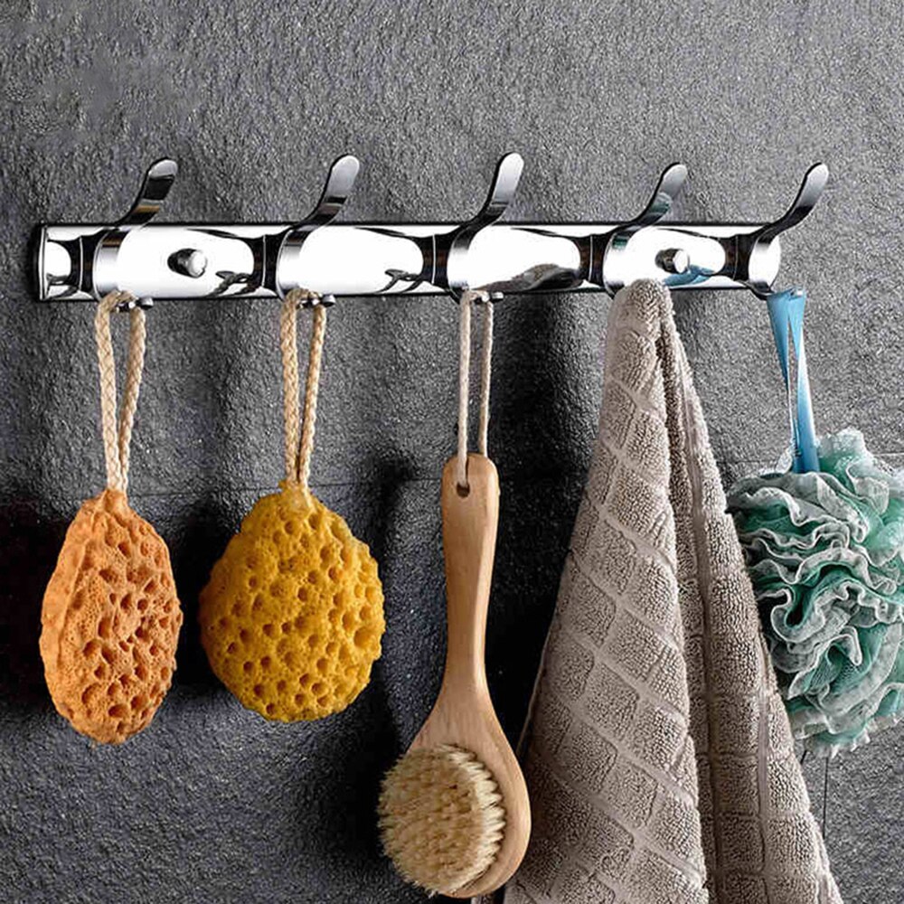 4/5/6 Hooks Stainless Steel Chrome Plating Thicken Robe Hooks Bathroom Coat Hat Wall Mounted Hanger Towel Holder