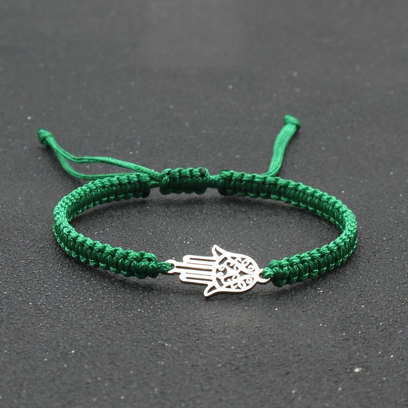 handgefertigt Geflochtene rot Gewinde Seil Armbinde Edelstahl Fatima Hand Charme Armbänder für Frauen Männer Paare Freundschaft Schmuck: Grün