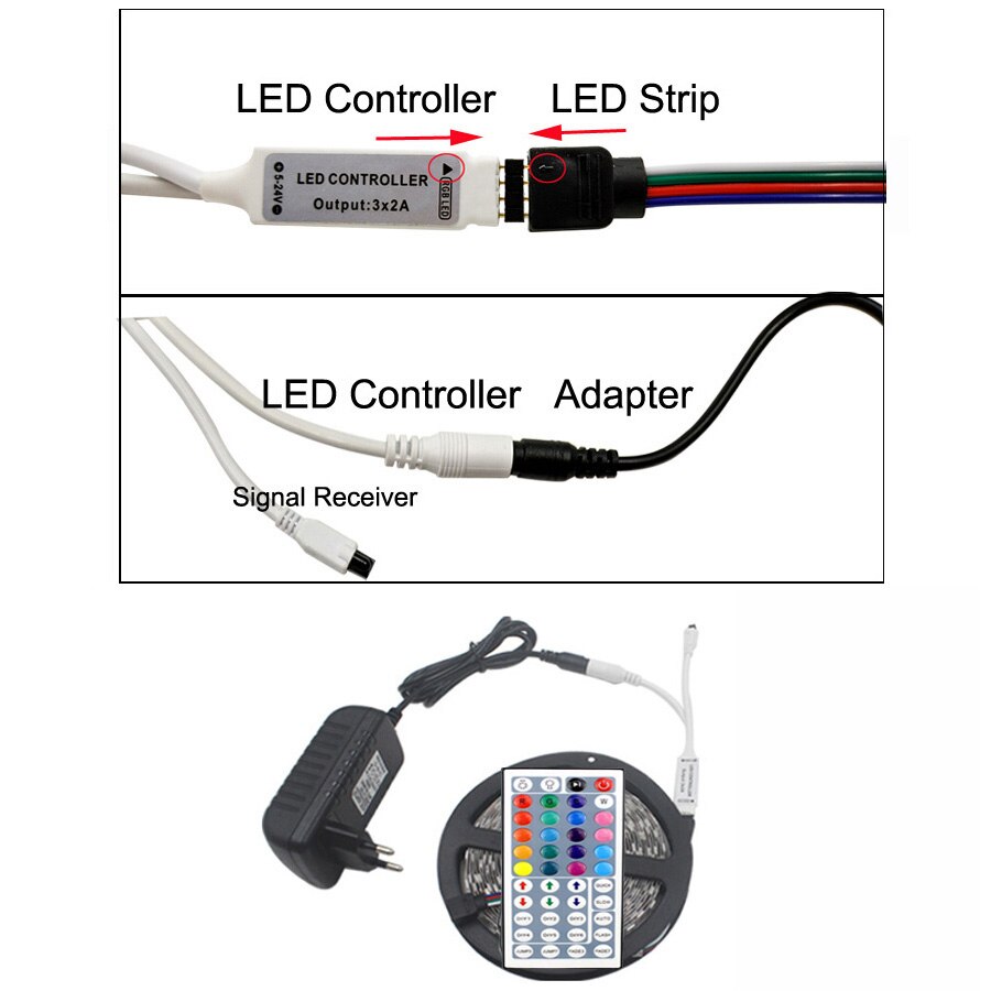 RGB LED Strip 5m 5050 DC12V Waterproof Led Strip Light 30 Leds/M Flexible Lighting Ribbon Tape Controller Adapter Set