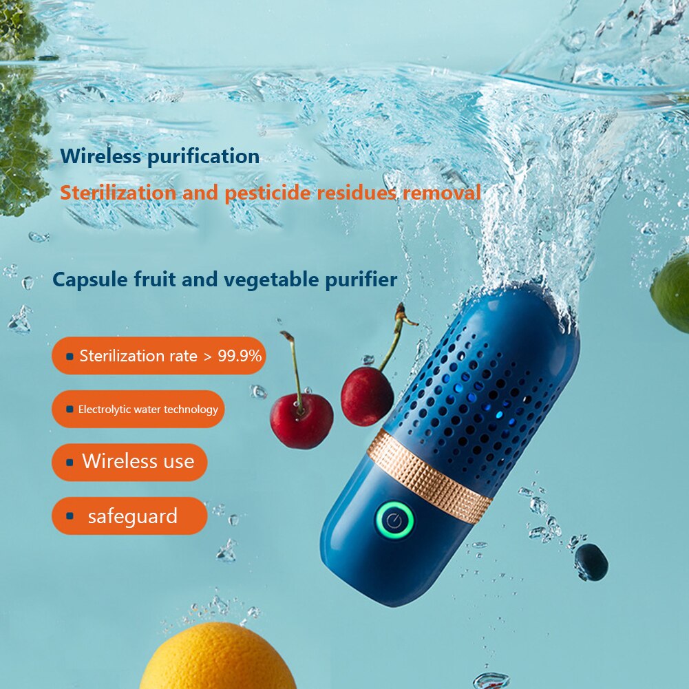 Limpiador de verduras, frutas y verduras desinfectante de, portátil, inalámbrico, ultrasónico, forma de cápsula, máquina limpiadora de alimentos