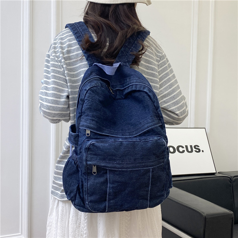 Denim Vintage Backpack Women Shoulder Bag Large Capacity Jeans School Bag Female Daily Backpack Simple Laptop Backpack