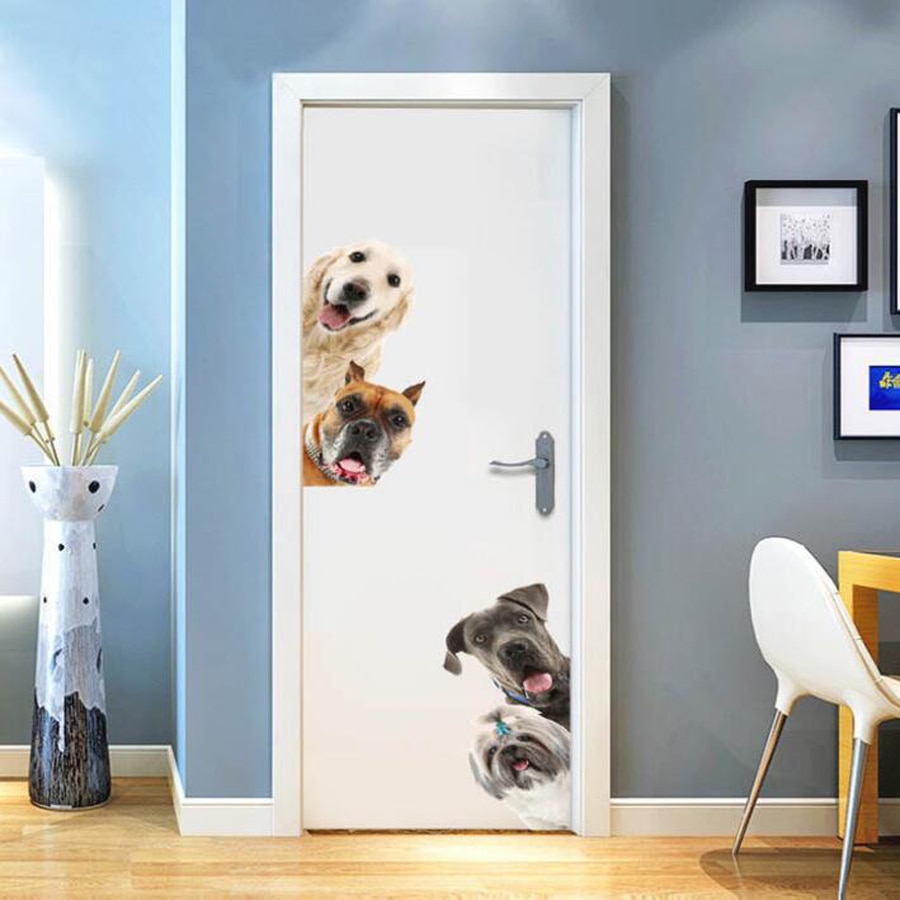 Sjovt dyr kat hund 3d wallstickers babyværelse stue køkken boligindretning dør vinyl vægindretning køleskab tapet