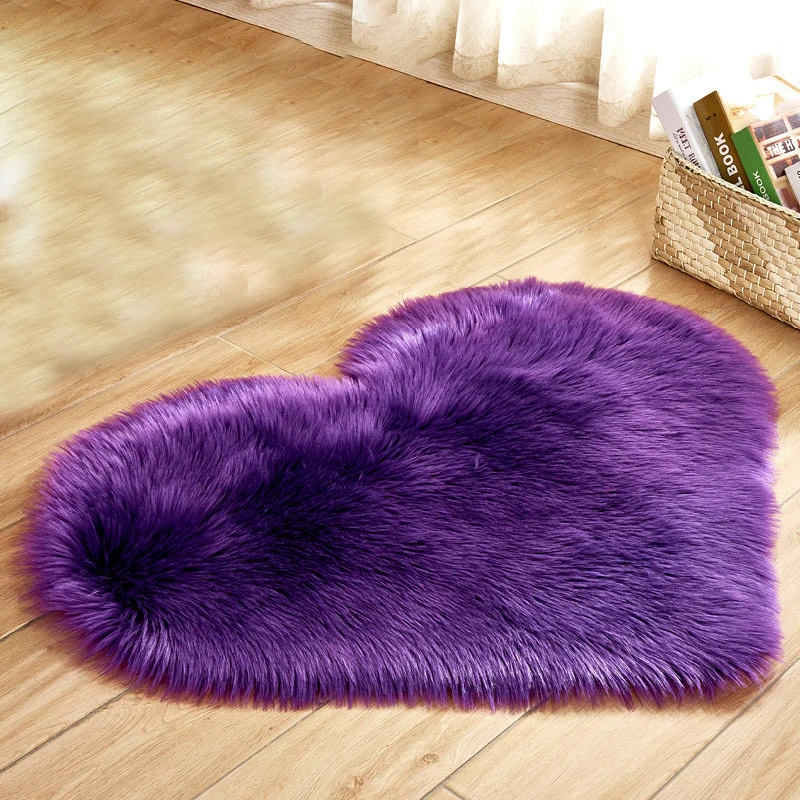 Alfombra peluda larga, alfombra peluda azul, blanca y rosa, alfombras de piel con forma de corazón, lana suave Artificial, piel de oveja, alfombra para puerta de dormitorio y habitación de bebé