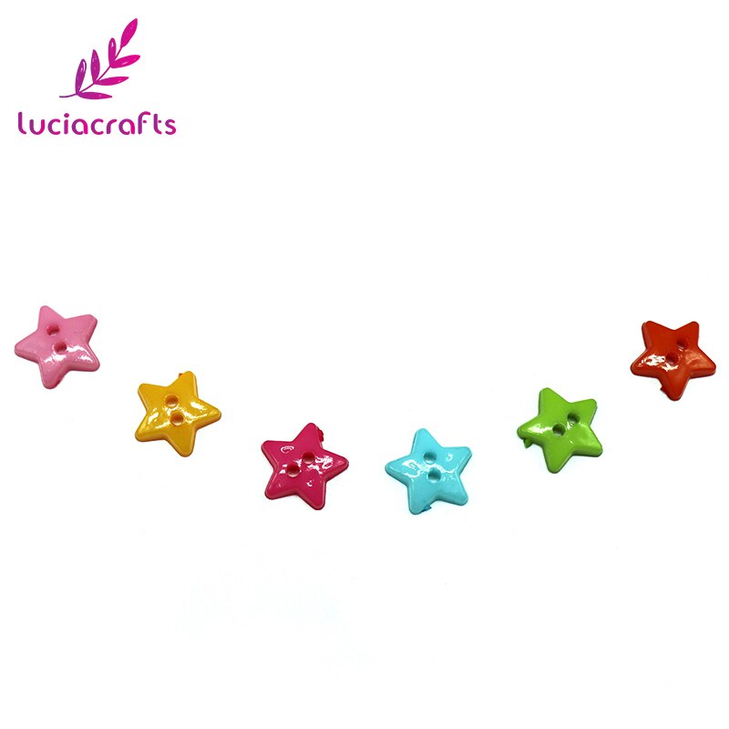 Lucia ambachten 12mm Willekeurige Gemengde 2-Gaten Ster Acryl Knoppen DIY Handgemaakte Naaien Scrapbooking Accessoires 50 stks/partij E0504