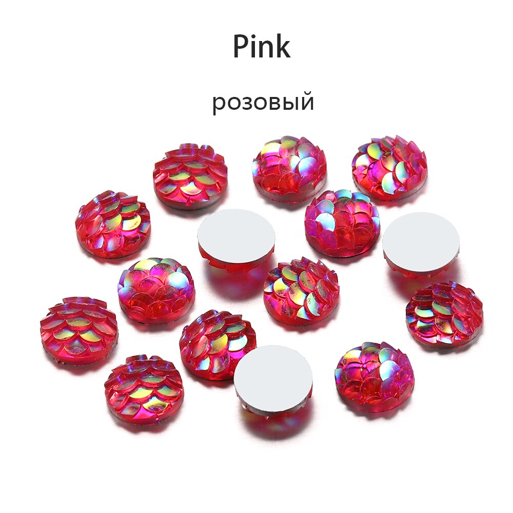 50Pcs 8mm Fish Scale Cabochons Flat Back Mermaid Resin Cabochon For Diy Jewelry Making Finding Supplies Accessories Bracelets: Pink
