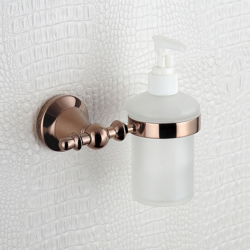 Rose Gold Bathroom Accessories Set Shower Soap Glass Shelf Liquid Dispenser Copper Toilet Brush Towel Holder Bath Room Hardware