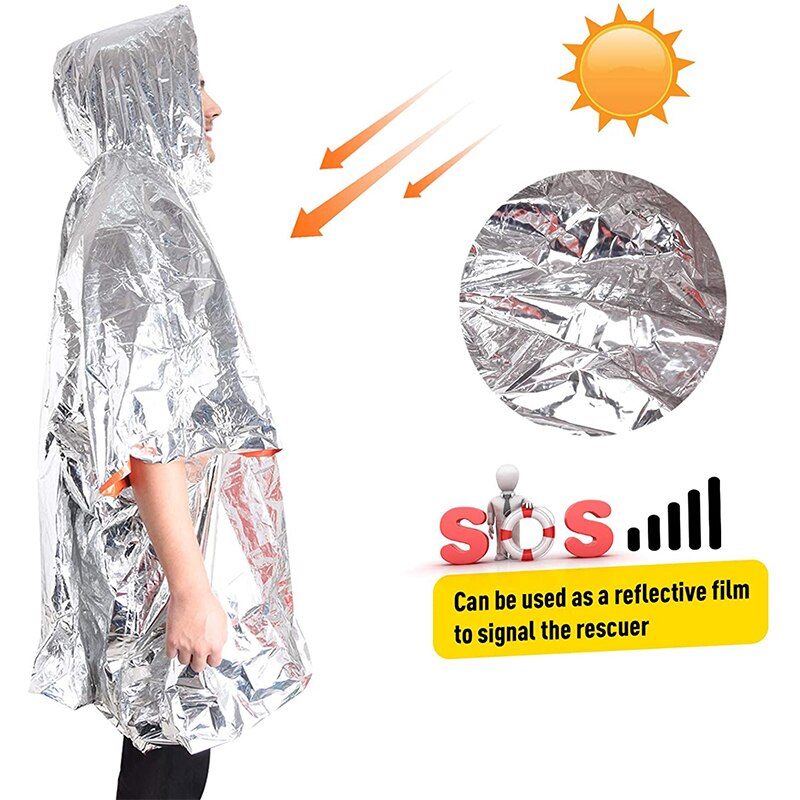 Emergency Survival Regen Poncho Thermische Survival Ruimte Deken Thermische Regenjas Warmte Reflecterende Waterdicht Voor Camping Wandelen