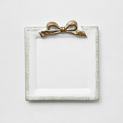 Sous-verre rétro européen en résine avec nœud papillon, assiette créative peinte à la main, soucoupe, bijoux, vaisselle, Table décorative, rangement de bijoux: square white