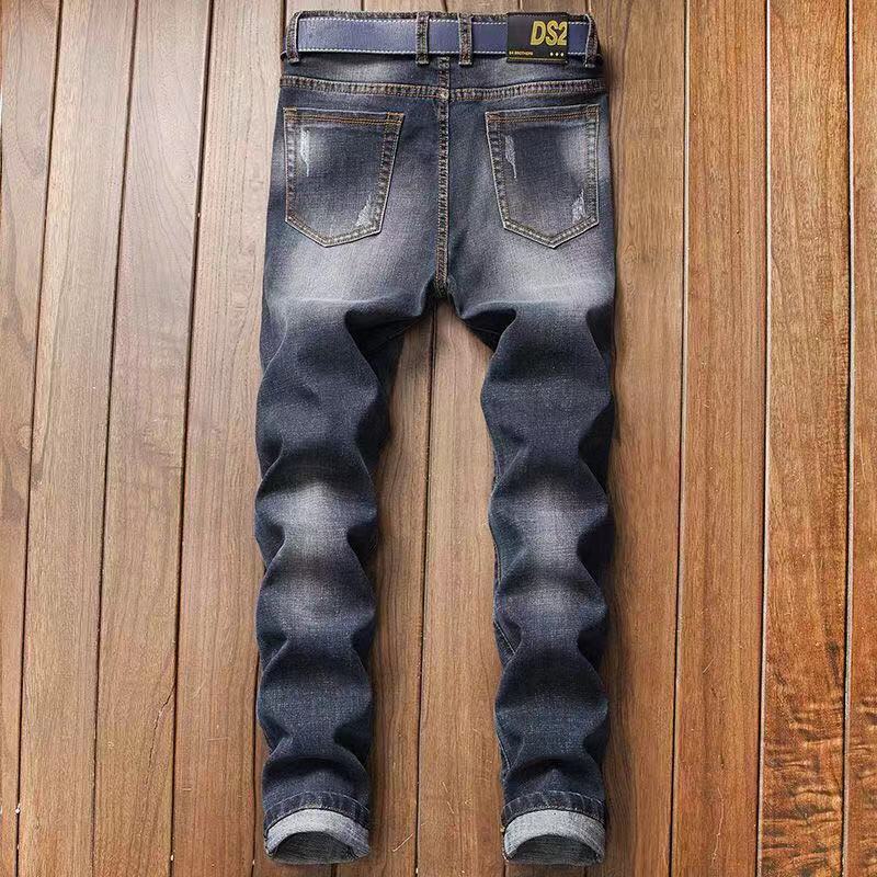 Light Stonewashed Full Length Stripe Regular Zipper Fly Embroidery Straight Mid Jean Biker Jeans Men