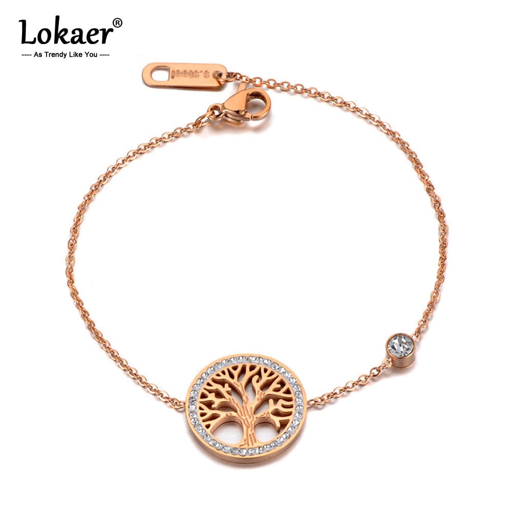 Pulsera Lokaer de CZ Ctystal Tree Charm, brazalete para mujer, cadena Bohemia de acero inoxidable, pulseras de aniversario B19127