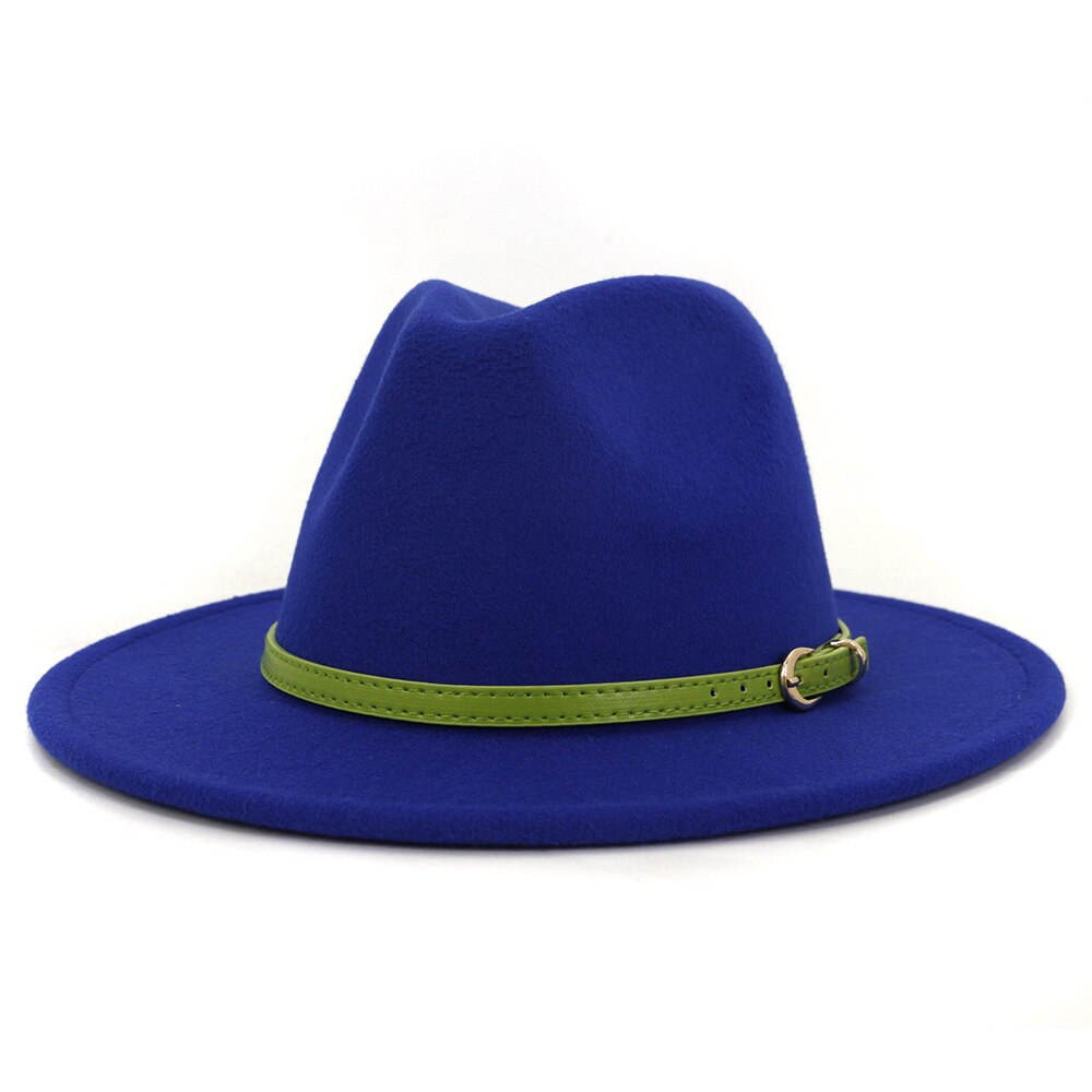 FS – Chapeau Fedora en feutre de laine pour homme et Femme, casquette à large bord, Vintage, Trilby Jazz, pour Couple, collection hiver et automne: Royal Blue