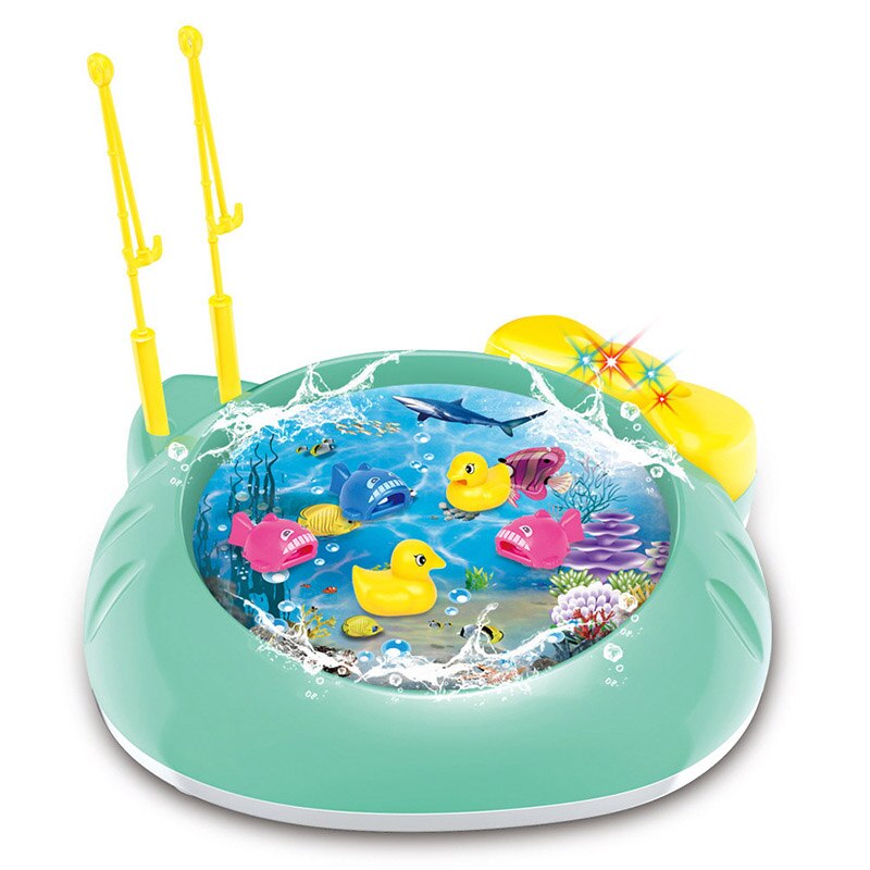 Electric Rotating Fish Pool With Light Music Magnetic Fishing Pole Rod Fish Model Set Kid Educational Toy For Children: 2