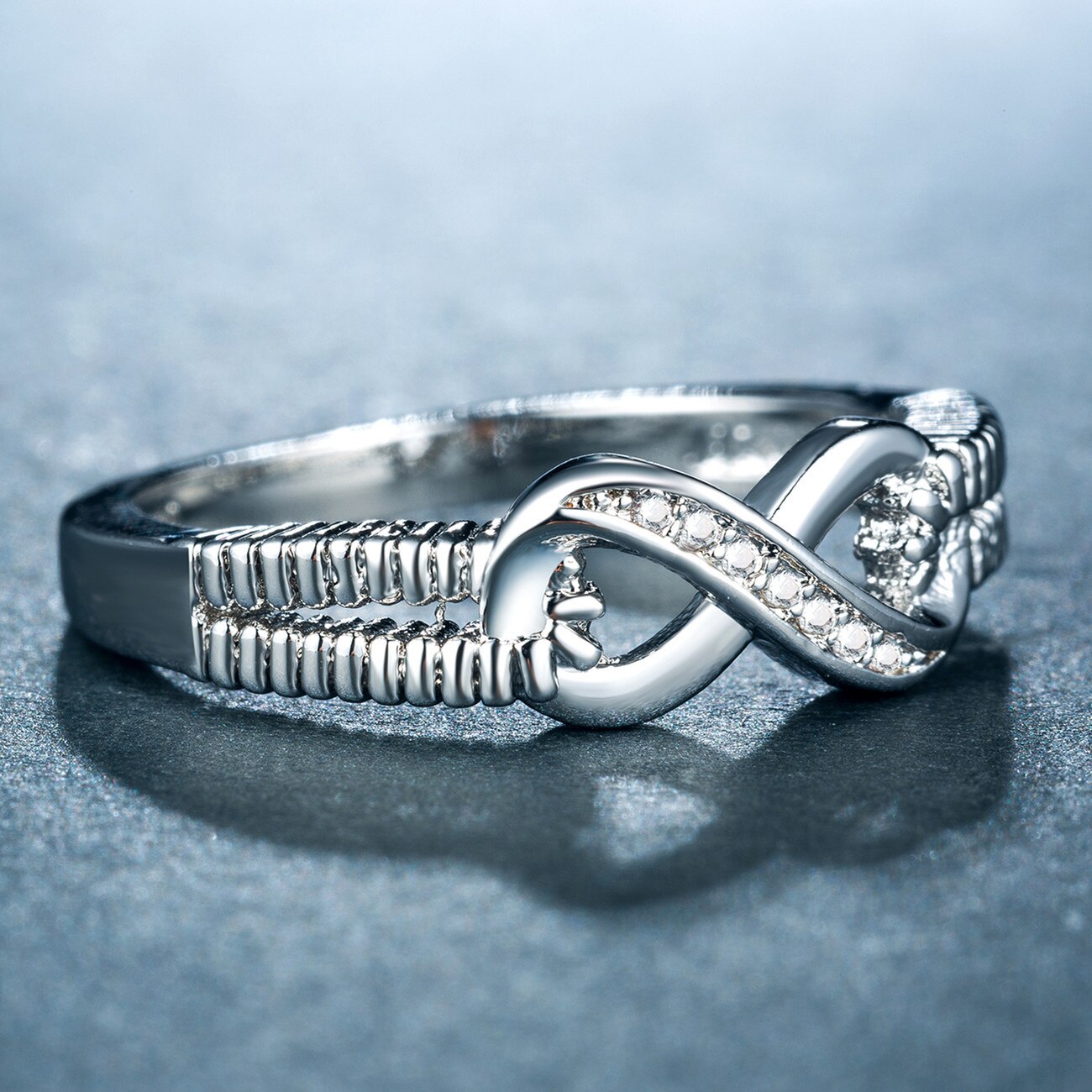 Anillos de de forma infinita para mujer, joyería de , ajustes de puntas exquisitas, anillos de circonita de cristal, joyería de compromiso de boda