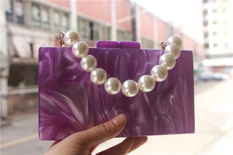Perła marmuru fioletowy lustro wewnątrz akrylowe zapięcie kobiety ramię torebka impreza plaża lato dziewczyna pani wieczór skrzynka dzień sprzęgła: bead chain
